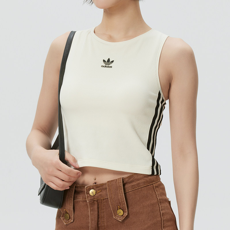 正品Adidas阿迪达斯三叶草女子经典黑白运动休闲背心T恤 KB6418