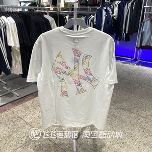 正品新款MLB图案LOGO大标透气百搭圆领男女情侣运动休闲短袖T恤
