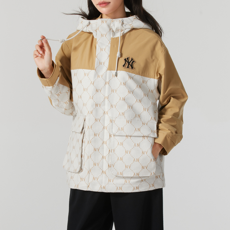 2025新款正品MLB老花拼接时尚连帽男女运动休闲夹克外套AWJM