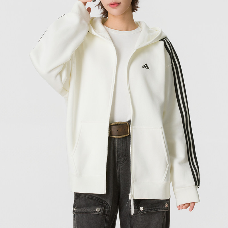 阿迪达斯加绒宽松女针织夹克外套