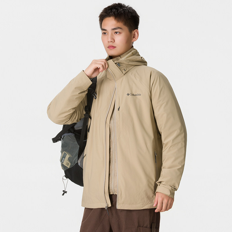 正品哥伦比亚男士连帽户外防风保暖冲锋衣外套羽绒服XE5489265