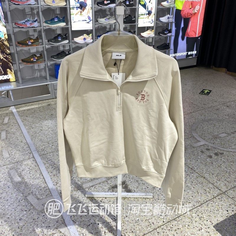 正品MLB半拉链短款时尚百搭复古女款运动休闲针织卫衣套头衫FMTB