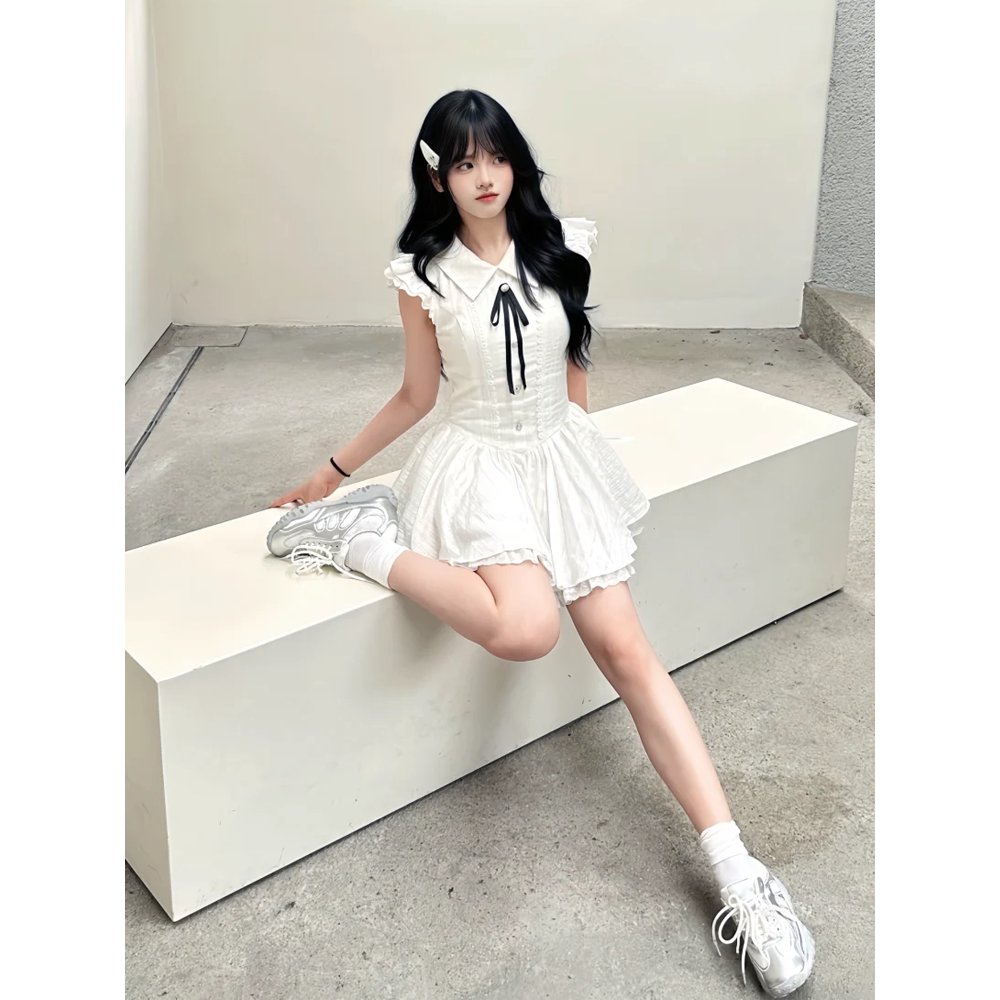 2026新款甜辣美少女显瘦学院风初恋小白裙a字蓬蓬裙连衣裙女夏季