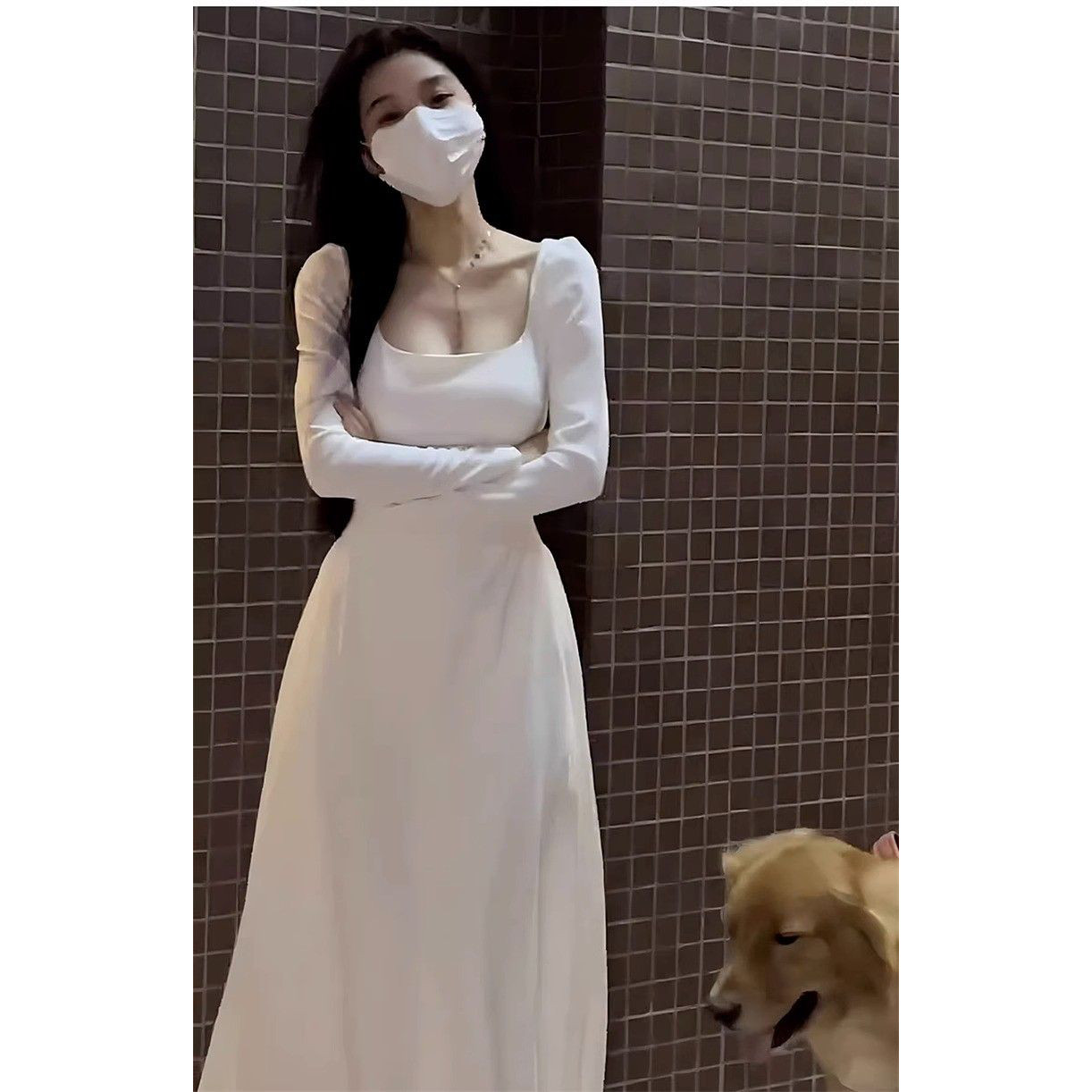 白色长袖连衣裙子女春秋2026秋新款小个子法式高级感初恋收腰长裙