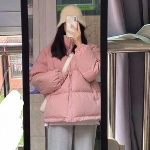 短款羽绒服女2026新款秋冬季厚外套女款小个子学生韩版粉色面包服