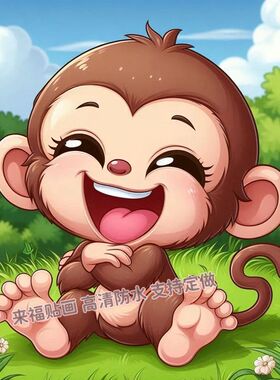 新款卡通可爱小猴子无背景自粘画儿童房间客厅柜门车身划痕装饰画