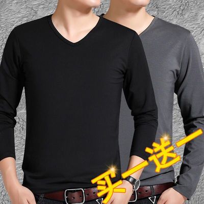 莫代尔男士纯色内搭秋衣长袖t恤