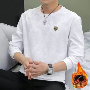 青少年男加绒圆领卫衣加厚潮流保暖棉质宽松秋冬打底外套上衣长袖