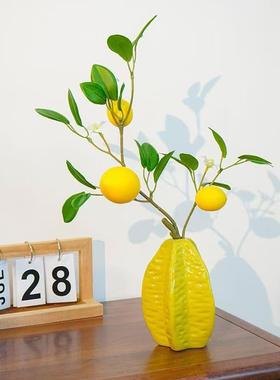 仿真陶瓷杨桃带山茶花创意水果水培花瓶客厅电视柜餐桌装装饰摆件