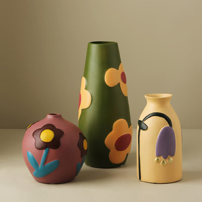 新款北欧莫兰迪彩绘陶瓷花瓶客厅插花摆件创意家居饰品一件贝汉美