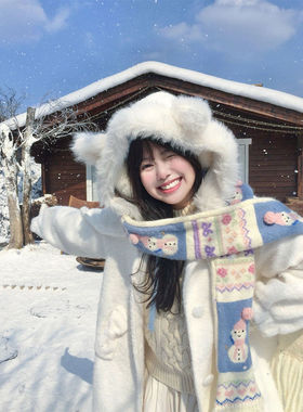 白色小熊 甜美学院风设计感毛呢外套秋冬新款氛围感中长呢子大衣