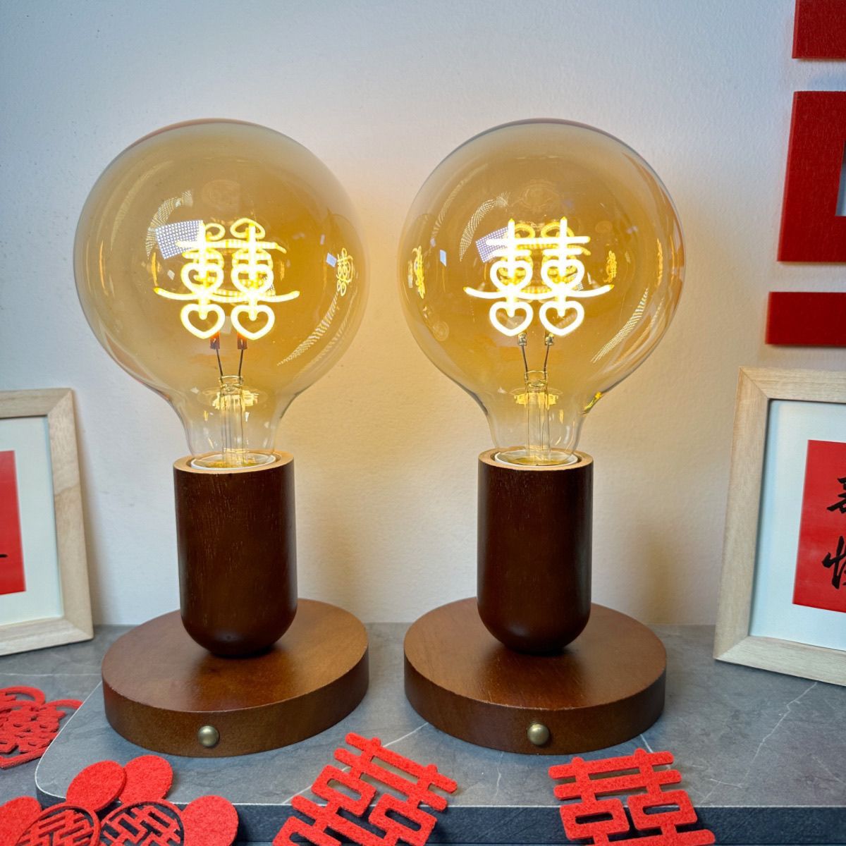 玻璃灯罩胡桃木色实木底座送礼袋