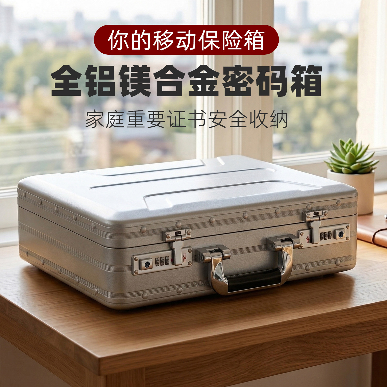 全铝镁合金手提带密码保险箱家用证书文件资料首饰现金保管收纳箱