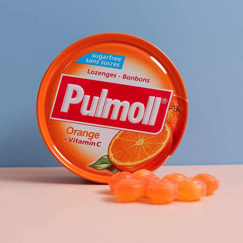 德国进口pulmoll飚摩无糖润喉糖儿童橙味维生素C润喉糖清新提神