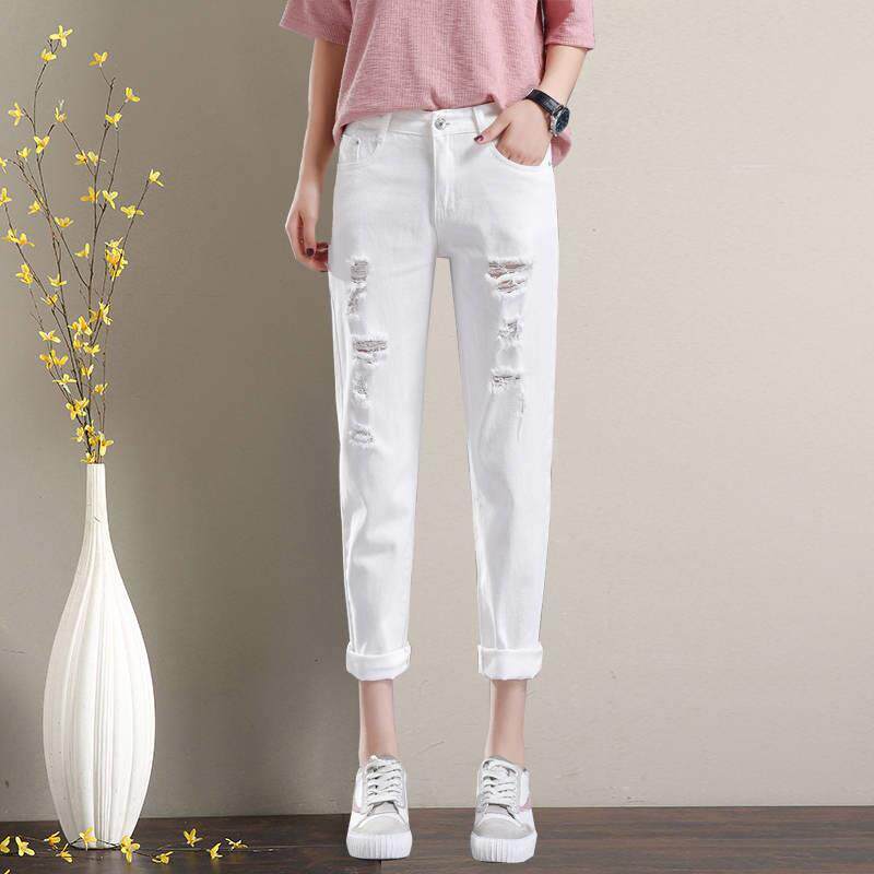 RIPPED JEANS WOMENS LOOSE CROPPED SPRING AND AUTUMN 2023 NEW SLIM HIGH-WAISTED STRAIGHT HARLAN DAD PANTS SMALL MAN