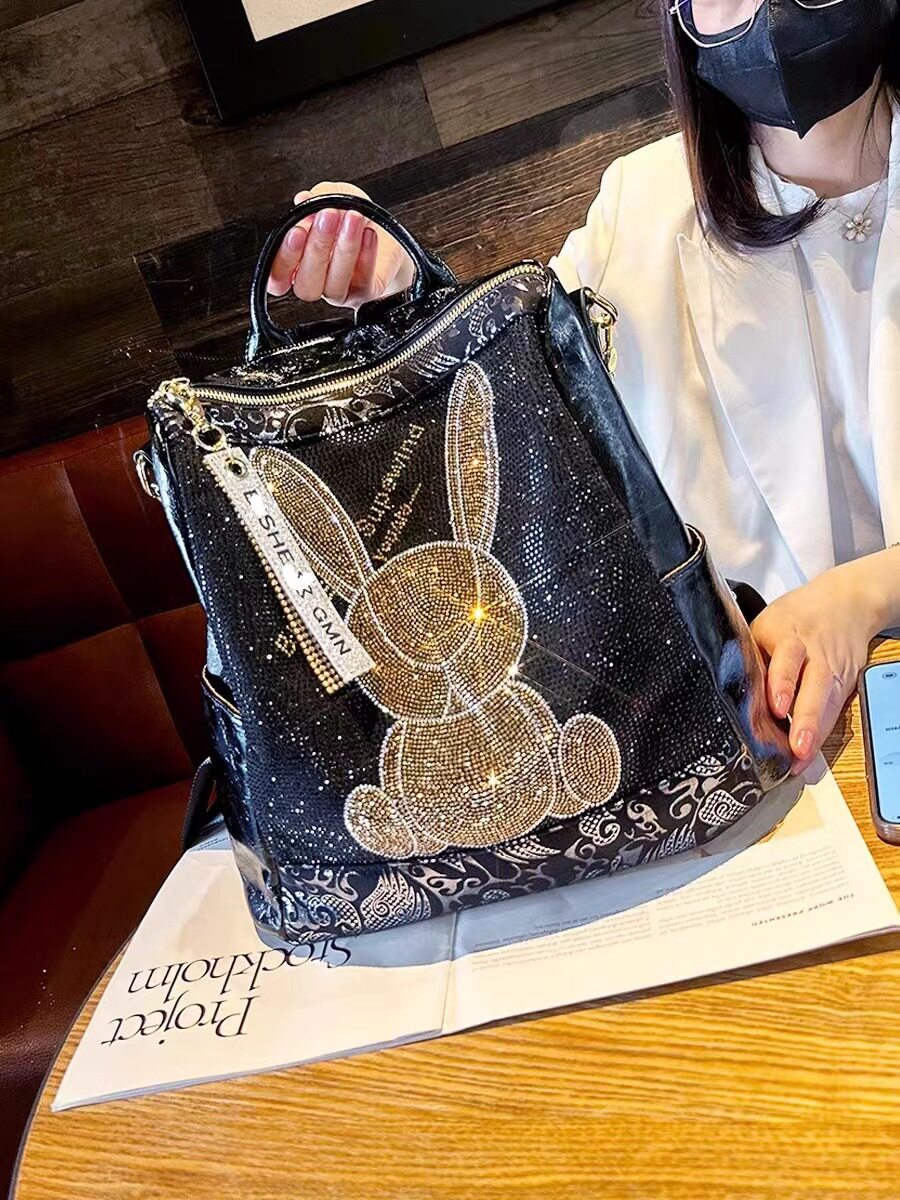 高级感镶钻背包女双肩包潮时尚大容量旅行包洋气书包休闲百搭背包
