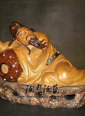 陶声李白醉酒天生我材必有用陶瓷工艺石湾酒庄博古架中式精品摆件
