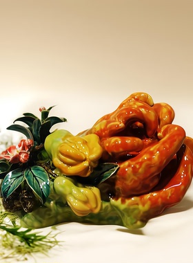 佛手瓜得心应手佛山石湾公仔陶瓷摆件公司办公乔迁客厅玄关中式装