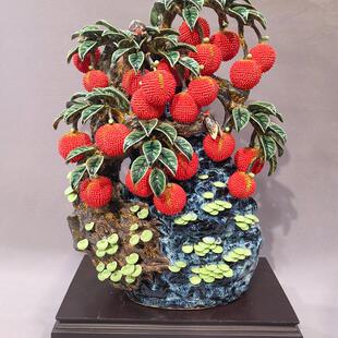 石湾陶瓷细水长流满堂红仿真水果苹果荔枝客厅玄关中式摆件伴手礼