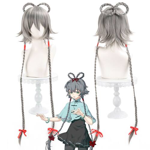 Vocaloid V家 洛天依cosplay假发 灰色双马尾麻花辫造型款毛胚