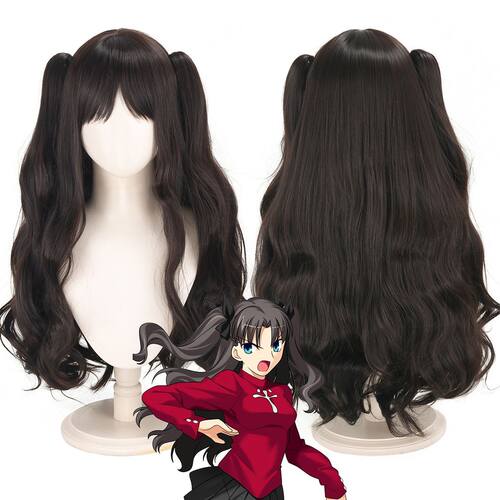 Fate/stay night 远坂凛COS假发 棕黑色小虎口夹双马尾长卷发