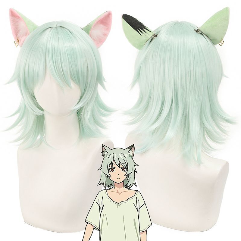 尼古喵喵 佐藤雅妮子 尼古子cosplay假发 仿真头皮顶薄荷绿短直发