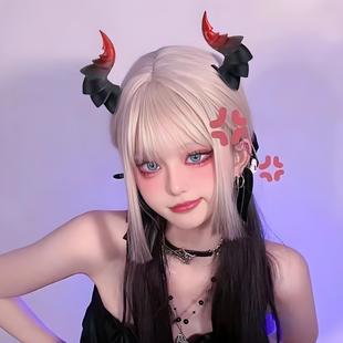 米苏假发 恶魔角头饰COSPLAY小恶魔万圣节发饰发夹渐变兽角牛羊角