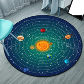 卡通太空火箭主题圆形床边毯儿童房宇宙蓝色书桌学习椅幼儿园地垫