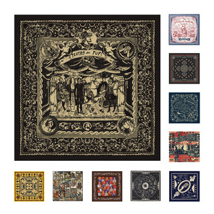 加大68*68cm阿美咔叽腰果花方巾纯棉头巾hiphop复古大号情侣围巾