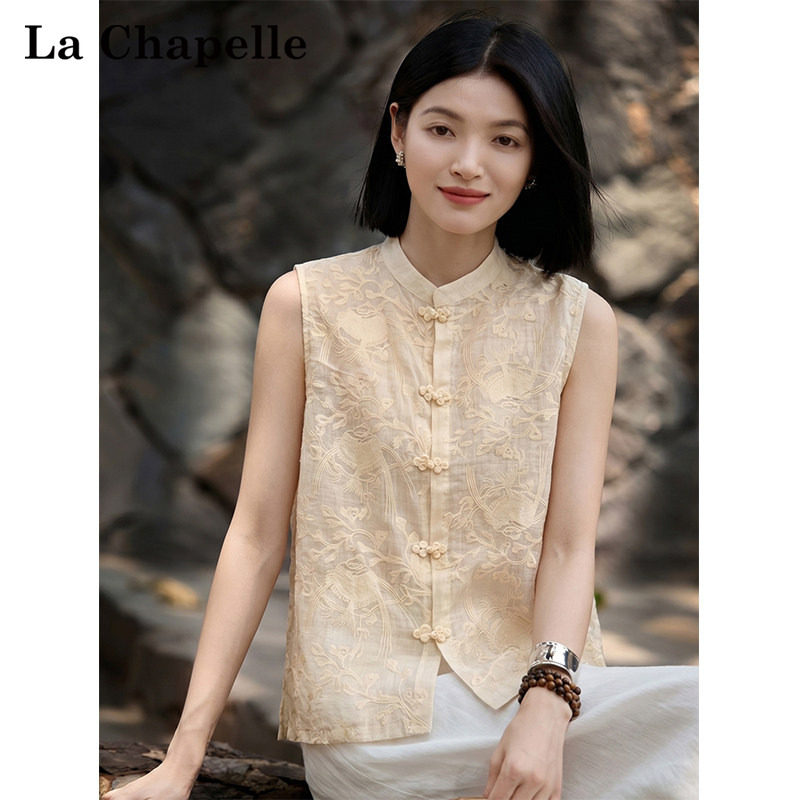 拉夏贝尔新中式苎麻马甲女