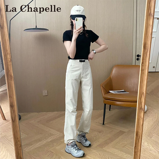 拉夏贝尔 春季软壳冲锋裤女直筒徒步登山工装裤防水男秋冬