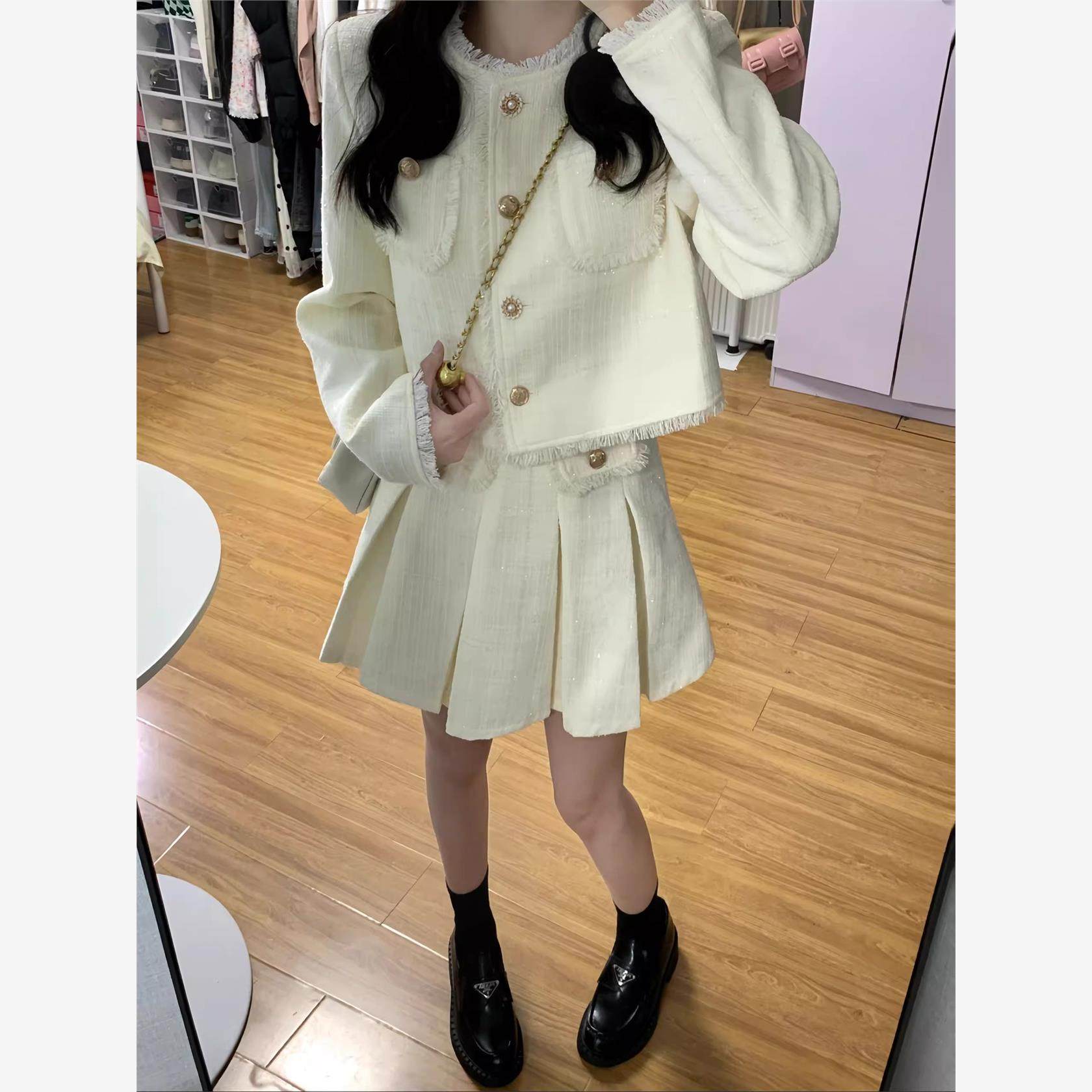 法式小香风外套裙子套装秋冬富家千金气质名媛小个子上衣两件套女