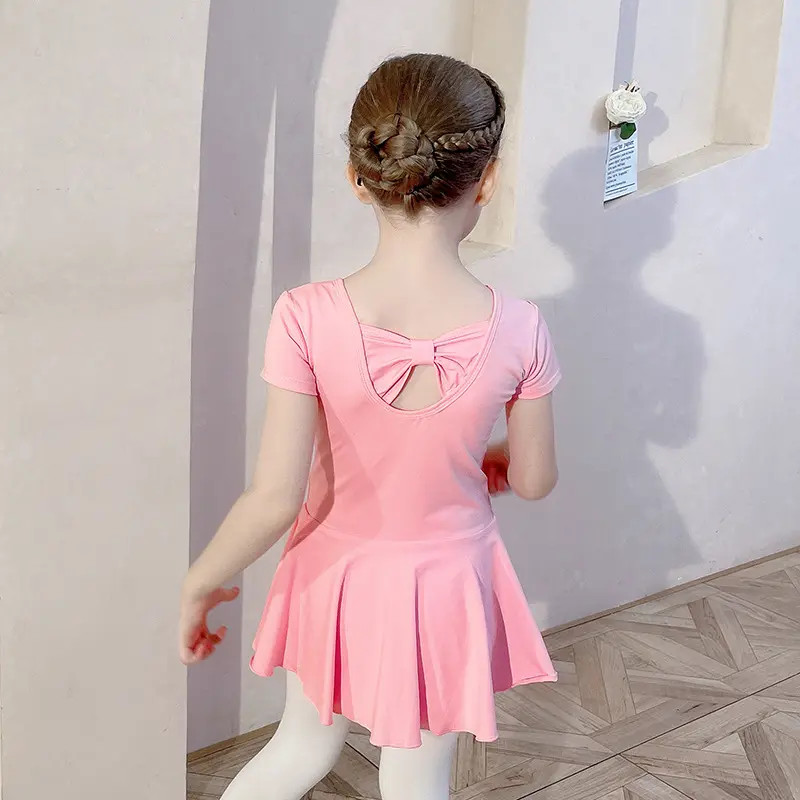 儿童舞蹈服夏季短袖粉色纯棉女童
