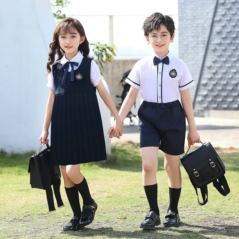 可爱甜美英伦风中小学生短袖校服