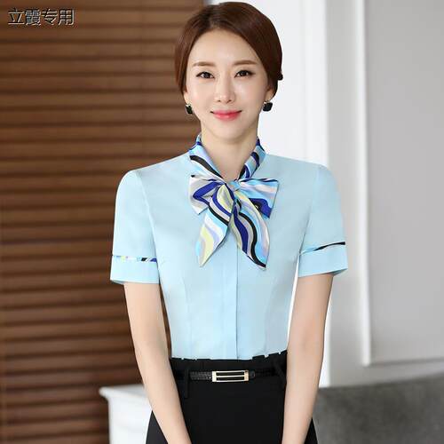 短袖蝴蝶结白衬衣女时尚气质南航空姐制服酒店前台工作服职业衬衫