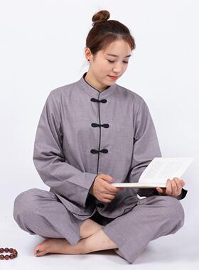 女款立领黑边居士禅修服套装｜+