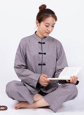 女款立领黑边居士禅修服套装｜+