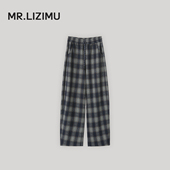 宽松高腰百搭减龄弯刀直筒裤 李子木显瘦磨毛格子休闲裤 女2025冬季