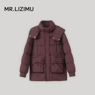 李子木先生工装 多口袋宽松收腰保暖加厚棉衣外套 风连帽棉服女冬季