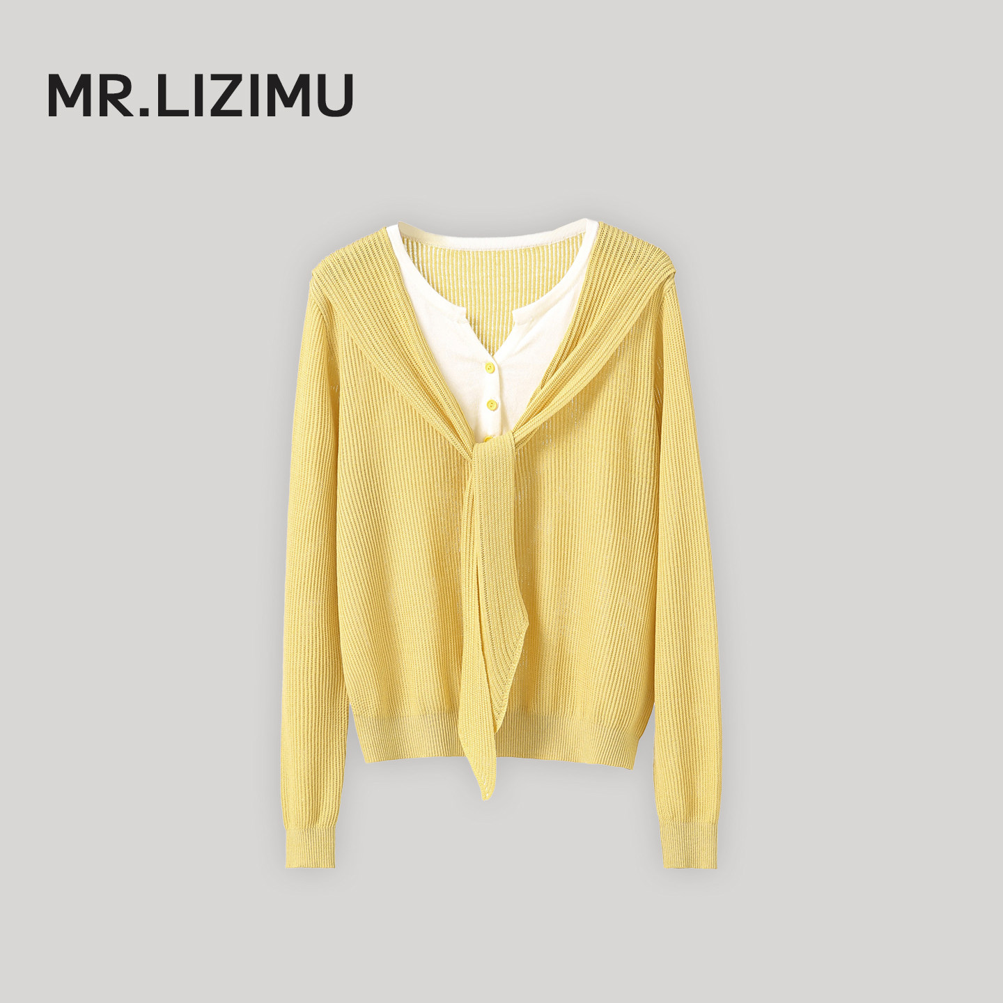 李子木先生慵懒风假两件绑带针织衫女秋季设计感黄色上衣