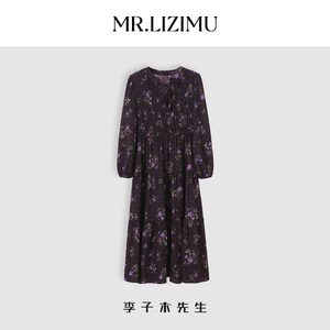 李子木先生碎花长袖连衣裙2024秋季新款高级感显瘦收腰长裙C7237