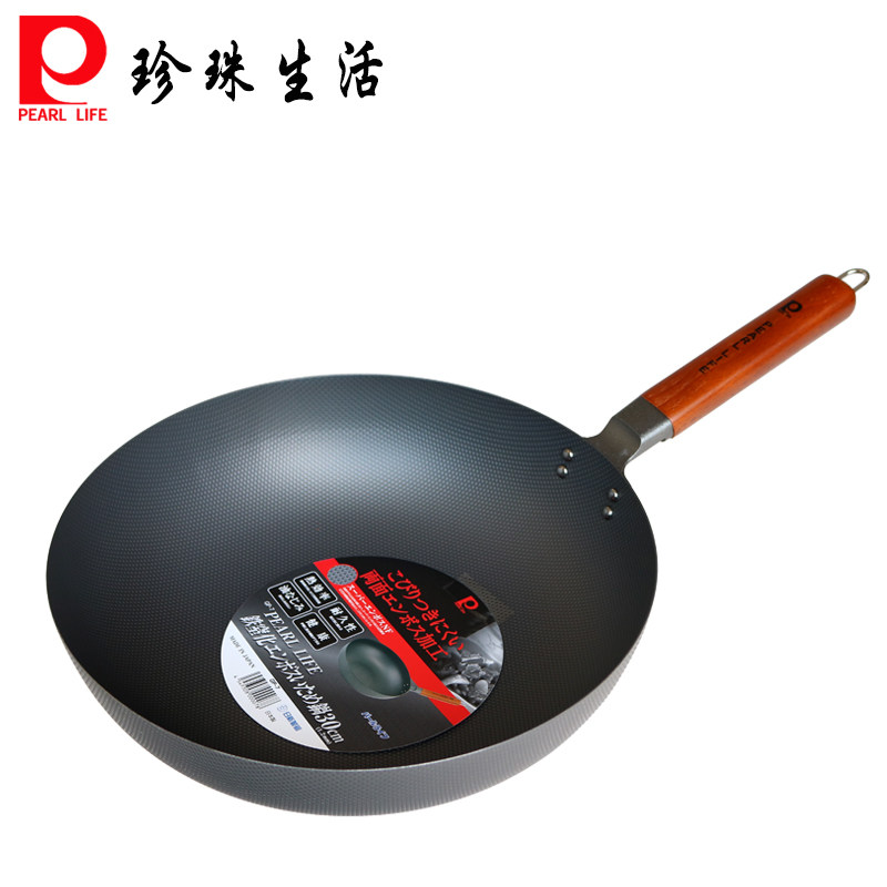 日本进口珍珠生活GP-7 铁锅无涂层不生锈少烟不易粘铁炒锅30CM