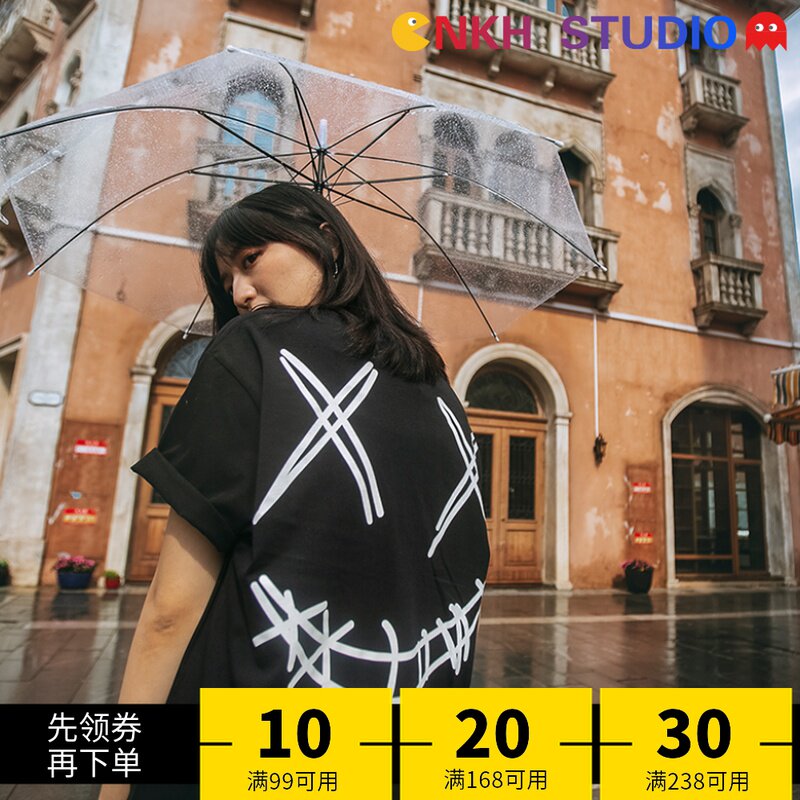 NKH撕裂笑臉印花短袖國潮牌情侶裝寬松鬼臉個性T恤秦霄賢同款RIC在類目 男裝, T恤中 - 來自Buy2taobao.com提供專業的淘寶代購服務