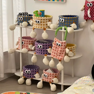 怪兽筐布艺杂物电视柜储物收纳家用玩具桌面小篮子多巴胺框框零食