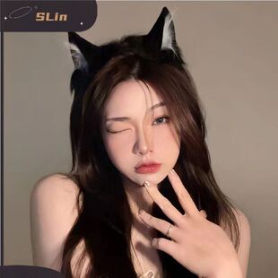 小熊猫辫子发箍黑色猫耳朵毛绒兽耳发箍女可爱发卡lolita头箍头饰