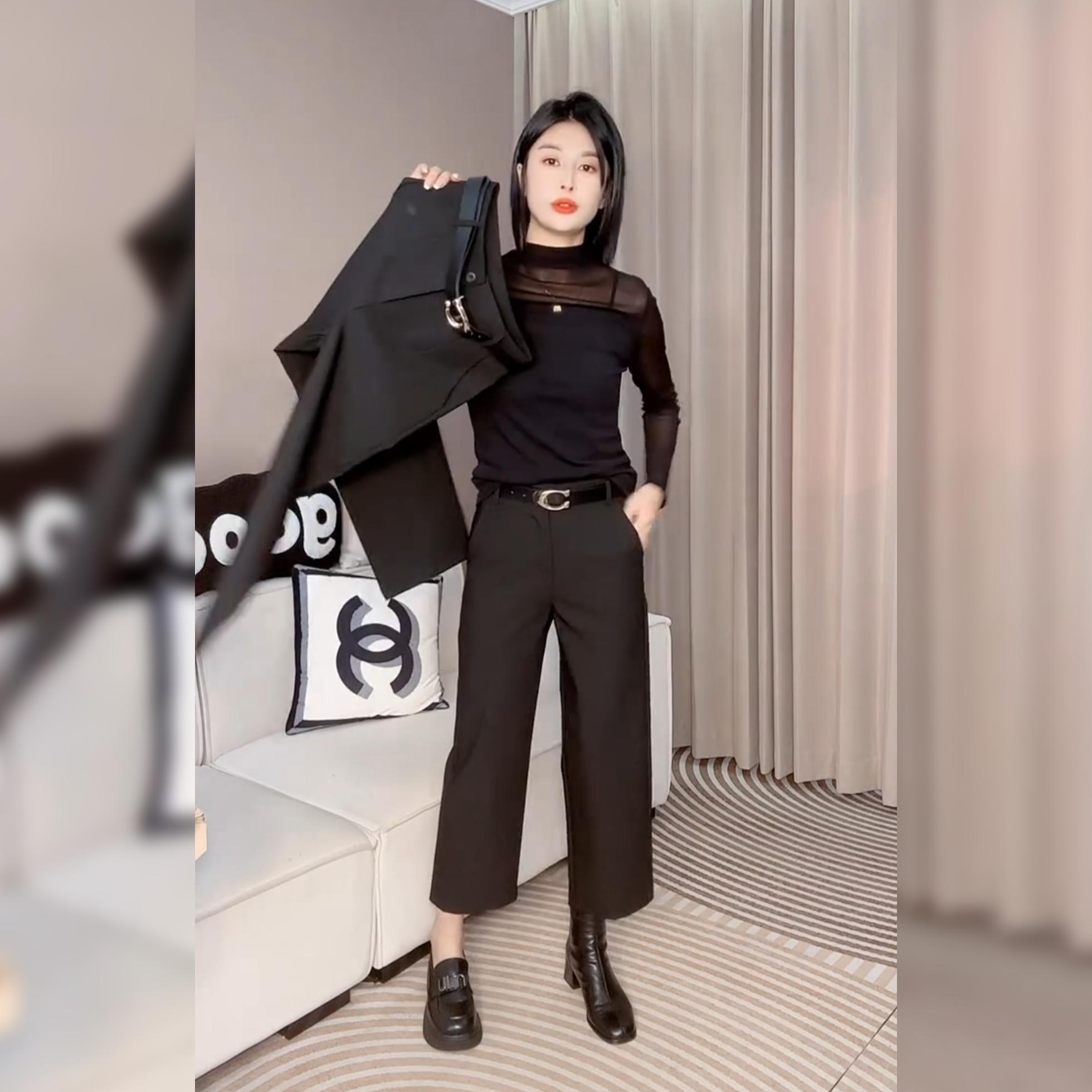 欧货时尚高腰显瘦黑色直筒裤女2025春新百搭西装阔腿裤八分烟管裤