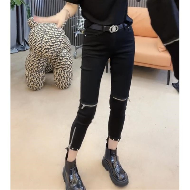 拉链牛仔裤适中春秋牛仔九分裤