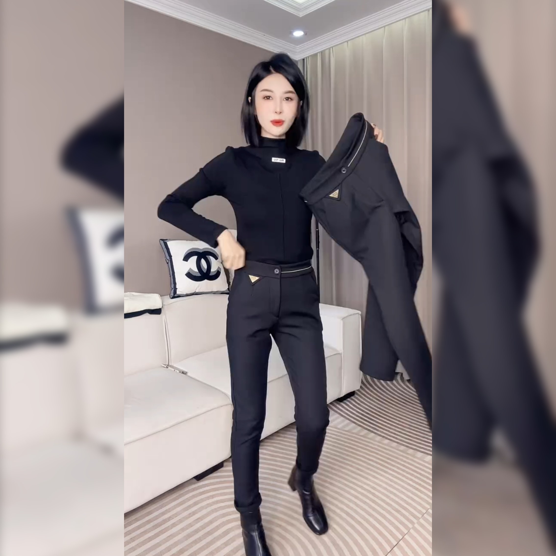 时尚西裤女春秋大码高腰显瘦职业新款修身直筒休闲裤气质九分裤