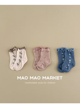 复古花朵儿童袜子女宝宝春秋薄款女童花边公主中筒袜ins韩版宝宝