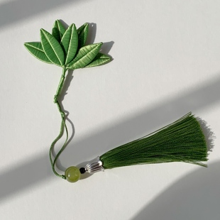 柚子叶去晦气书签绿色系非遗缠花绒花发簪汉服旗袍配饰情人节礼物